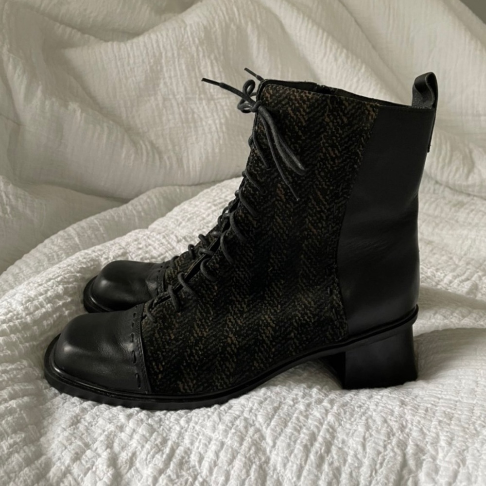 NAOT LEATHER PATCHWORK LACE UP BOOTS